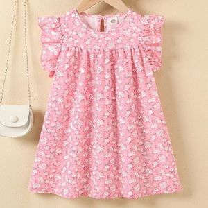 Girls Floral Dress Round Neck Sleeveless Ruffles Princess Dress Kids 4-5Y